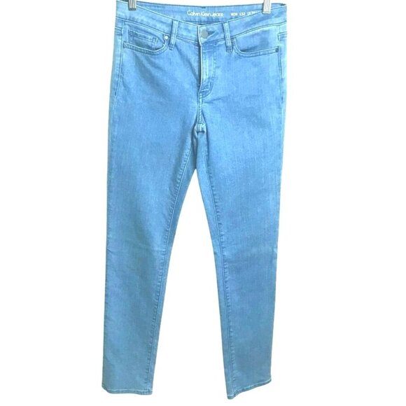 CALVIN KLEIN Women Mid Rise Stretch Sky Blue Ultimate Denim Skinny Jeans 28 x 30 - Picture 1 of 7